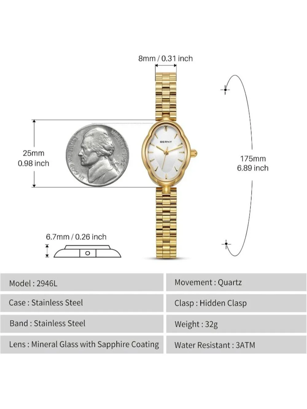 Womens Gold White Vintage Copper Mirrors Shape Dainty Ladies Quartz Luxury Watch